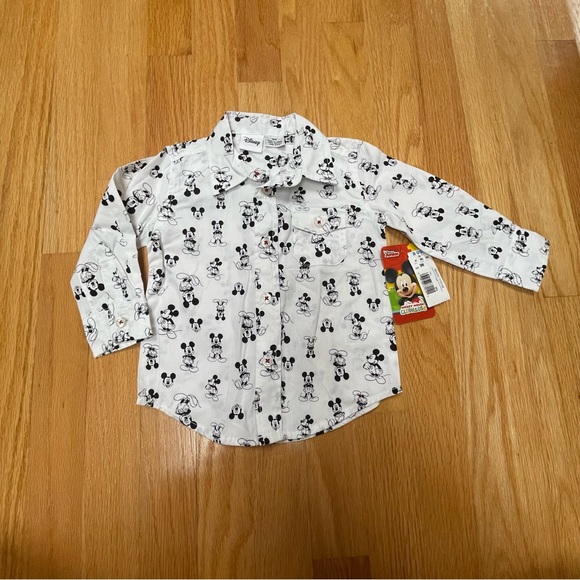 Disney Other - Disney black/white Mickey Mouse long sleeve button up collars shirt size 9 mos